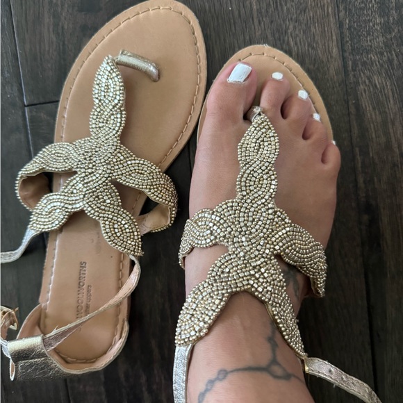 ❤️Woolworths leather gold beaded sandal size 5 fits like 6 - Picture 2 of 5